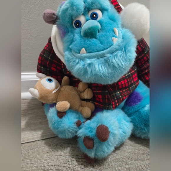 Disney Store Holiday Morning Sully 12" Plush Plaid Pajamas Santa Monsters Inc - Picture 5 of 7